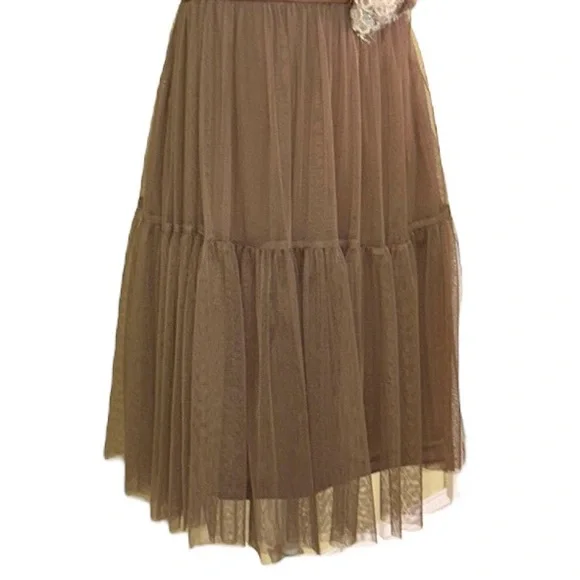 NWT Ryu Anthro Brown Tulle Crochet Knitted Floral Rosette Tie Cutout Dress - M - Picture 5 of 13